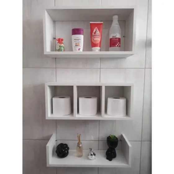 Kit 3 Nichos Mdf 40x18x10cm + 40x30x10cm + 40x15x10cm Banheiro Funcional Moderno