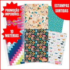 Kit 10 Cadernos Stella 10 Matérias Jandaia 160 Folhas Capa Dura Grande Feminino Estampas Sortidas
