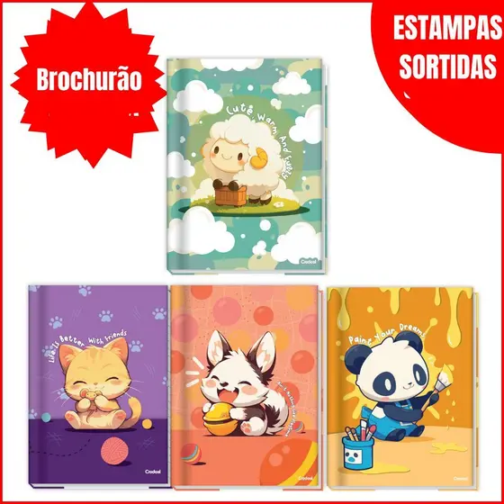 kit 5 Caderno com Capa Dura Brochurão Grande Costurado 80 Folhas LaLa Pets Credeal