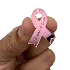 Kit 50 Pingente Outubro Rosa Acrílico Espelhado | Lembrancinha Laço Rosa | Chaveiro, Brinde, Campanha
