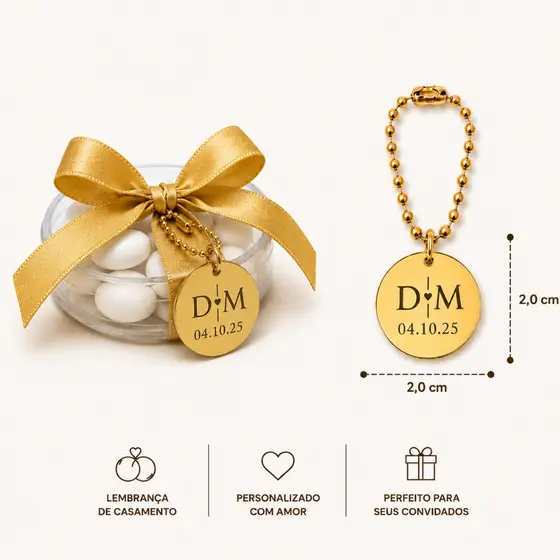 Tag Etiqueta Acrílica 2cm Redonda Personalizada com as iniciais | Casamento, Festa, Empresa e Brindes