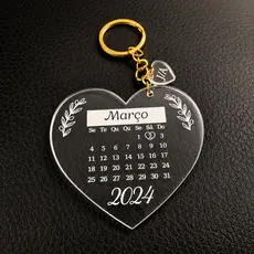kit 2 Chaveiro Coração Calendário do Nosso Sim – Data Especial Gravada - Casal - Namorados