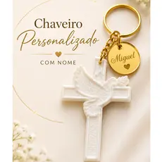 Chaveiro Lembrancinha Luxo para Batizado | Chaveiro Personalizado com Nome em Acrílico Espelhado