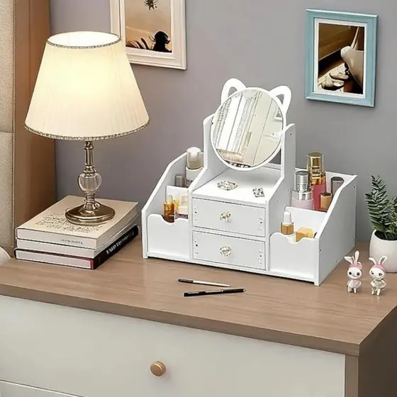 Porta Maquiagem Organizador de Cosméticos com Espelho e 2 Gavetas Estilo Clean e Funcional
