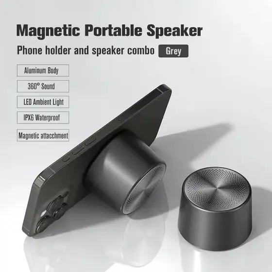 2026 Novo Alto-Falante Inteligente Bluetooth De Metal Portátil Com Suporte Magnético Para Telefone Ouvir Sem Fio À Prova