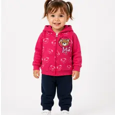 Conjunto Moletom Feminino Inverno Peluciado Zíper Capuz Roupa De Frio Menina Do 1 Ao 3 Casaco+Calça