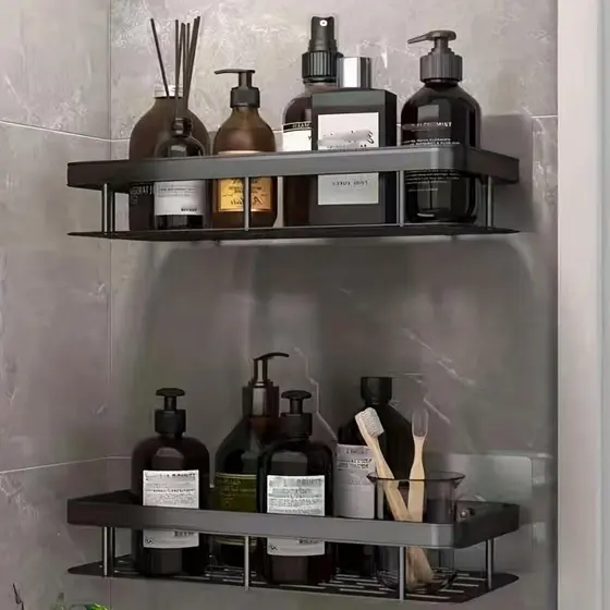 KIT Suporte De Shampoo Organizador Prateleiras De Banheiro Sem Furo Premium-Space Aluminium