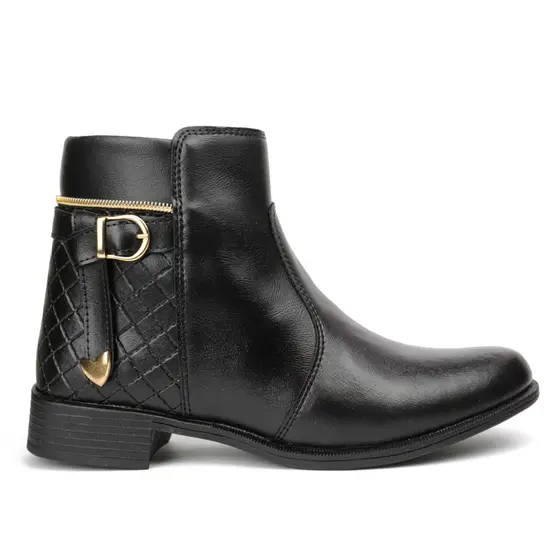 Bota Feminina Preto Cano Médio Casual Confortável Com Fivela