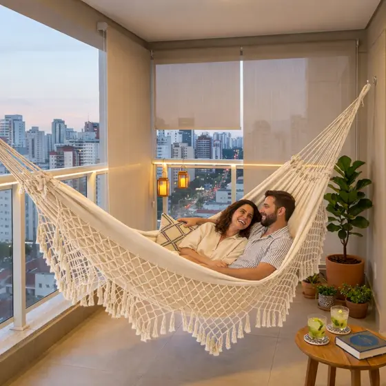 Rede Casal Grande Reforçada para Descanso e Balanço