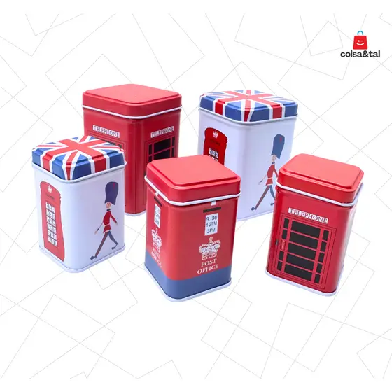 Kit 2 Organizadores De Metal Multiusos | Tema Londres/Inglaterra | Porta-Trecos Decorativos