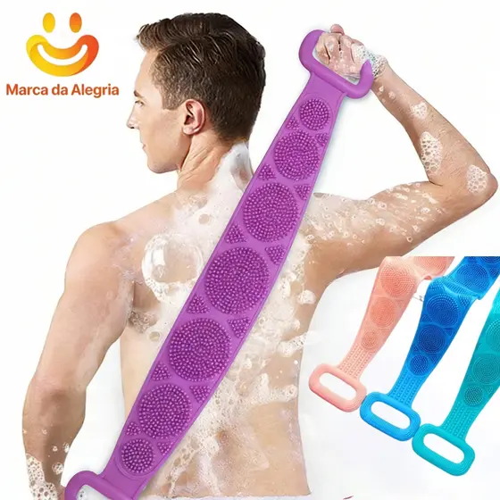 Escova de Banho esfoliante de Silicone corpo Massageadora com Cabo Longo - Para Esfoliação Limpeza e Massagem no Chuveir