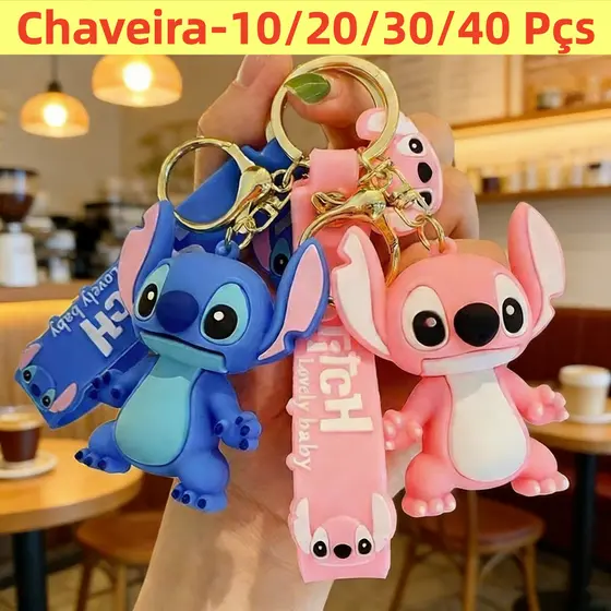 Kit 10/20/30/50 Chaveiro Lilo Stitch Angel Anime Figura Kawaii Cartoon Chaveiro De Animação Pendant Aniversário Unissex