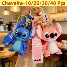 Kit 10/20/30/50 Chaveiro Lilo Stitch Angel Anime Figura Kawaii Cartoon Chaveiro De Animação Pendant Aniversário Unissex