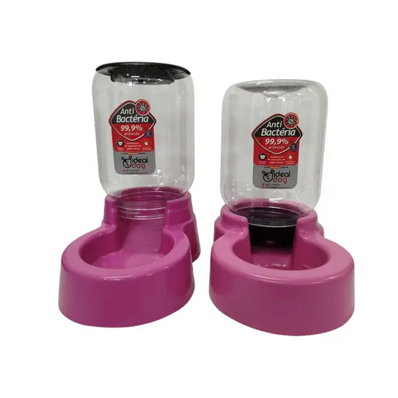 Kit Comedouro e Bebedouro para Cães e Gatos Automático Refil 3 Litros Rosa - GT SHOP
