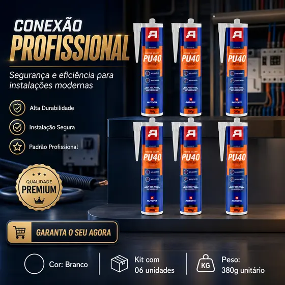ADESIVO COLA POLIURETANO PU40 BRANCO KIT 06 UNDS AUTOFIX