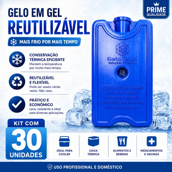 Kit 30 unidades Gelo artificial reutilizavel rigido 200 ml Gelotech Gelox Placa de Gelo