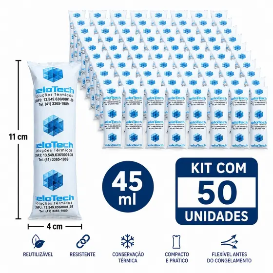 Gelo em gel artificial reutilizável flexível 45 ml 50 un placa bolsa gelox cooler transporte