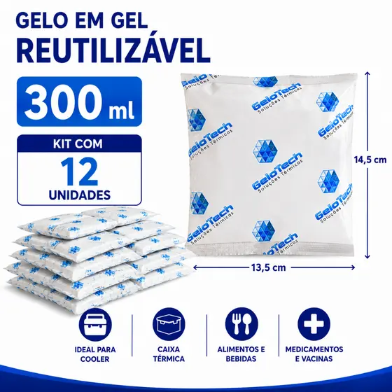 Gelo em gel artificial reutilizável flexível 300ml GeloTech bolsa de gelo gelox 12 unidades