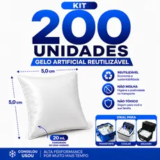 Kit 200 Unidades Gelo Artificial Reutilizável 20 ml Alta Performance Cooler Bolsa Térmica Transporte Remédio Gelo x Gel