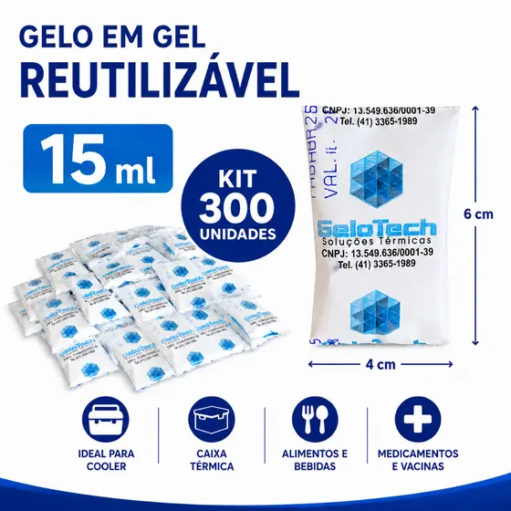 Gelo reutilizável flexível 15 ml Kit 300 unidades para bolsa térmica cooler transporte delivery remédio