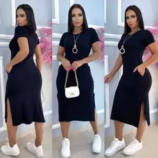 Vestido Longo Suplex com Fenda Lateral – Estilo e Conforto em Um Só