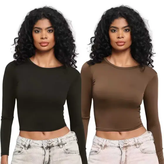 KIT 2: Blusa Feminina de Manga Longa - Meia Estação de Compressão Colada