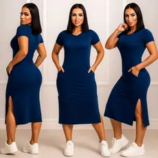 Vestido Longo Justo Suplex com Fenda Elegante 💃 Tamanho Único 🖤