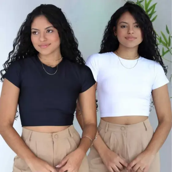 Kit 2 Cropped Feminino Blusinhas Curta Manga Baby Tee Suplex Básica