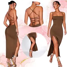 👗 Vestido Longo Feminino Suplex com Fenda e Amarração nas Costas