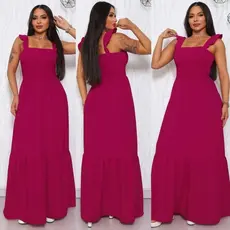Vestido Longo com babada na manga e renda na cintura 0305