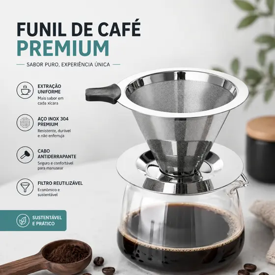 Filtro Coador De Café Inox 103/102/101/304 - Com Pegador em Silicone - Peneira Aço Reutilizável