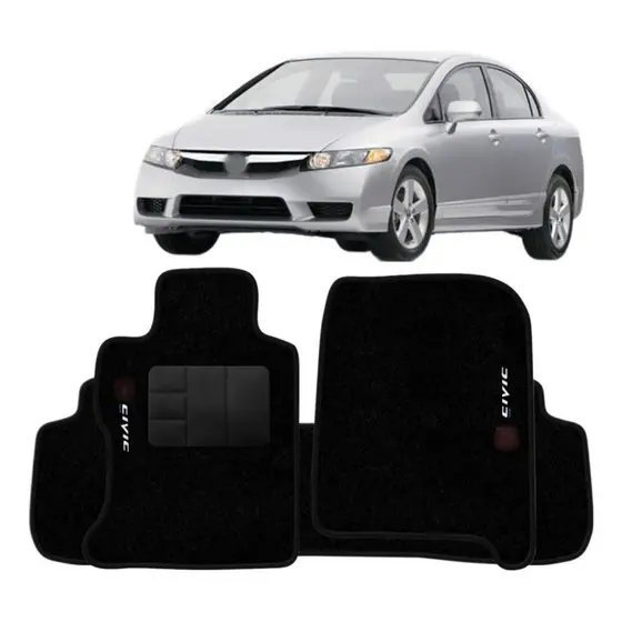 Kit de tapetes 3 peças específico New Civic 2007 08 09 ... 11 12 2013 Carpete Preto
