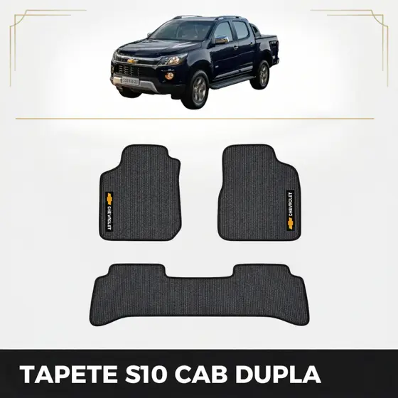 Kit Conjunto De Tapetes 3 Peças Específico S10 Cab. Dupla 1998 99 00 ... 08 09 2010 PVC Impermeável