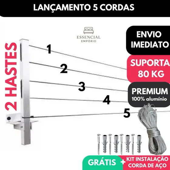 Varal De Roupa de Parede Retrátil para Sacada Até 80kg