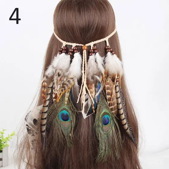 Elegante adorno de cabeça com penas em estilo indiano, um charmoso acessório de cabelo adequado para compras diárias e v
