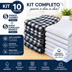 Kit Pano de Chão 70x50cm Xadrez e Flanelado Branco Grosso Algodão