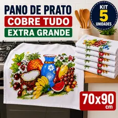 Kit 5 Pano de Prato Cobre Tudo Gigante Extra Grande 70x90 100% Algodão Estampas Variadas