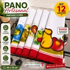 Pano de Prato Artesanal Decoração e uso Domestico Pintado a mão 45x75cm