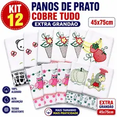 Kit 12 Pano de Prato Ponto Cruz Artersanal 45x75cm