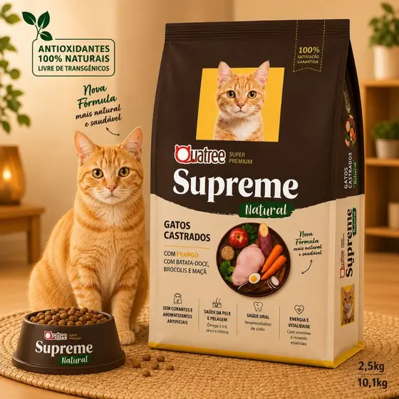 Racao Quatree Supreme Gatos Castrados Frango e Batata Doce Super Premium 10kg