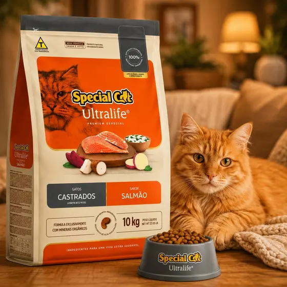Ração Gato Adulto Castrado 10.1KG Special Cat Ultralife Sabor Salmao