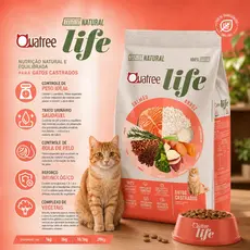 Racao Quatree Life Gatos Castrados Sabor Salmao e Arroz 10kg-Envio Rapido