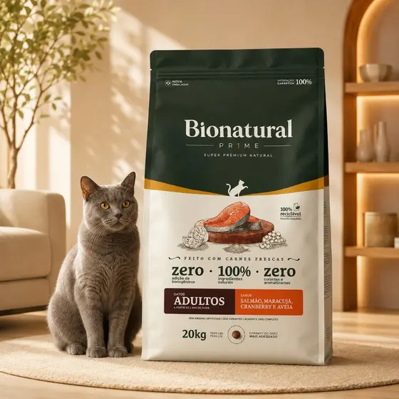 Ração SuperPremium Bionatural Prime para Gatos Adultos sabor Salmão 20 KG