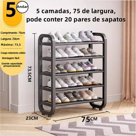 Sapateira 75 cm de Altura e 5 Andares para 15/20 Pares stante para Sapatos 5 Andares
