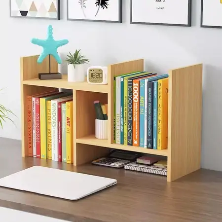 mesa faça você mesmo , Prateleira de armazenamento de mesa de madeira , prateleira de estudo expansível