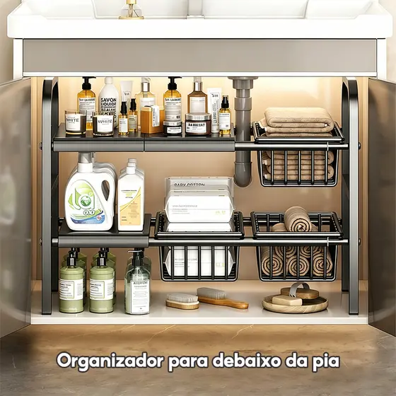 Retractable Kitchen Shelf with Baskets | Durable Steel for Under the Sink