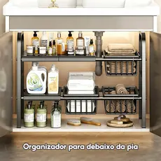 Retractable Kitchen Shelf with Baskets | Durable Steel for Under the Sink