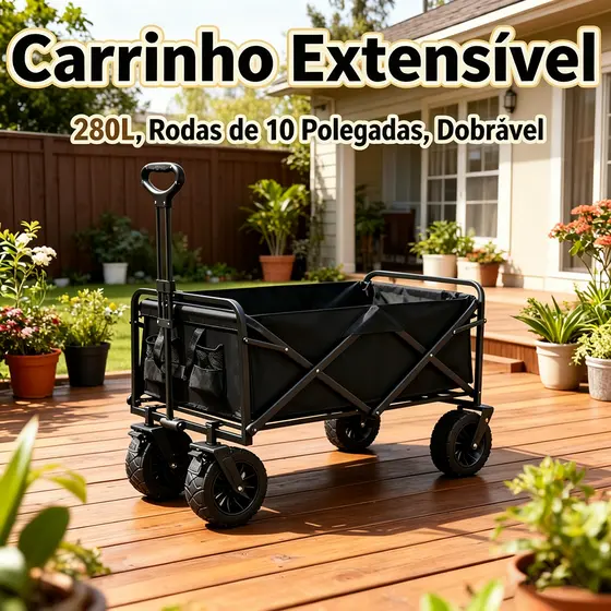Carrinho De Carga Dobrável Reforçado Multiuso Com Rodinhas Para Camping Feira Ferramentas