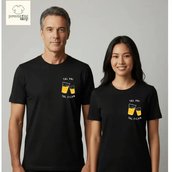 Camisa Camiseta Presente Dia dos Pais Masculina Básica Casual Estampada Algodão PaiFilha UNIDADE