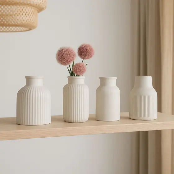 Kit 4 Vasos Decorativos de Gesso Cachepô para Decoração Moderna Sala Mesa Escritório